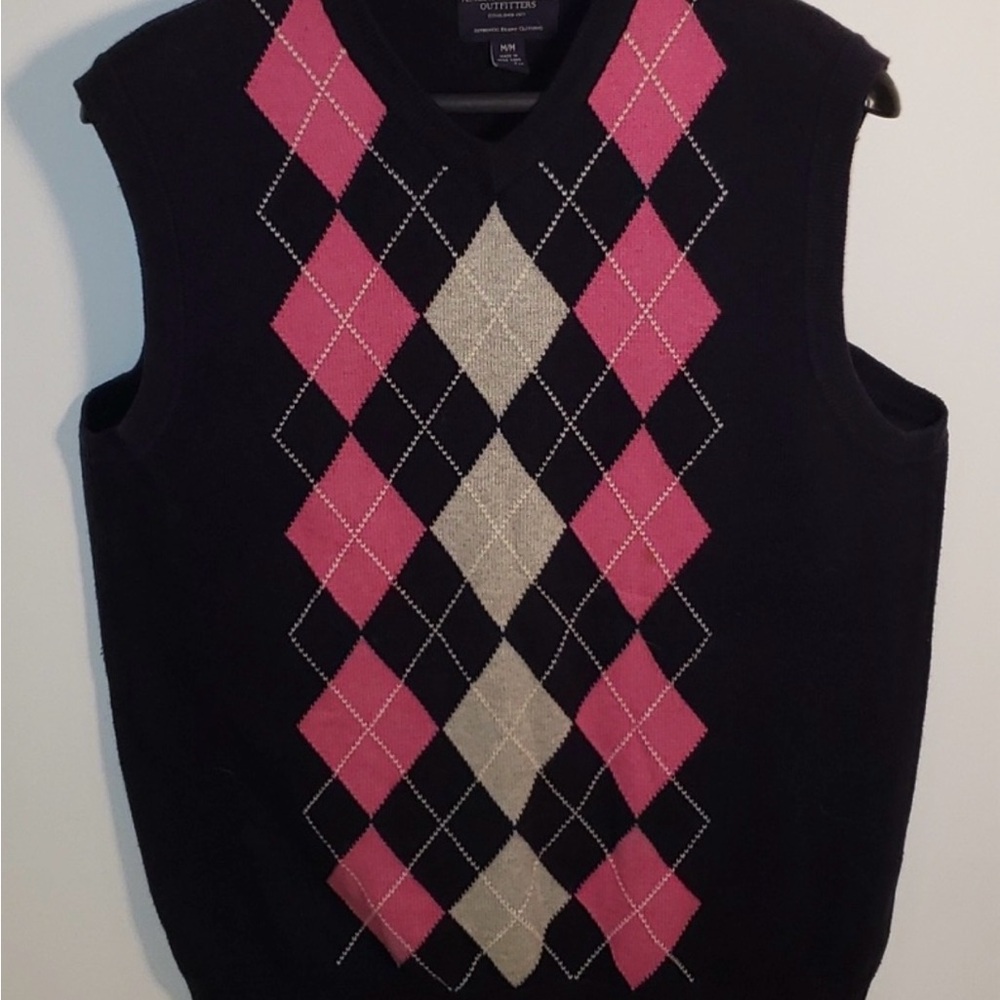 American Eagle Outfitters V-Neck Argyle NAVY Sweater Vest